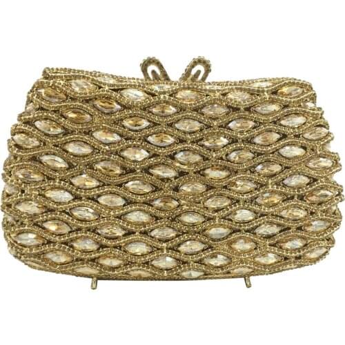 Bouotique De FGG Elegant Plaid Pattern Women Crystal Clutch Minaudiere Evening Bag Bridal Wedding Rhinestone Handbag Party Purse