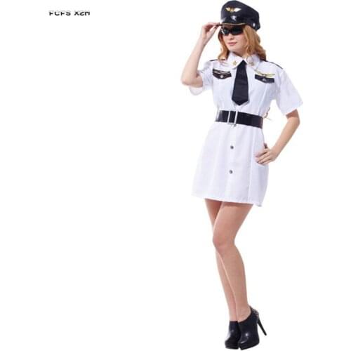 Female Pilot Flight attendant Uniforms Cosplay Women Halloween Stewardess Air hostess Costumes Carnival Purim Parade party dress