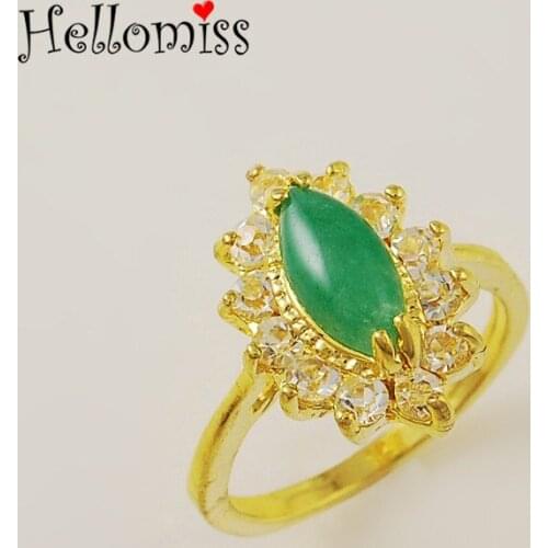 Gold Filled Rings for Women Green Stone Ring Yellow Gold Jewelry Finger Rings with Zirconia Wedding Anniversary Gift Bague Femme