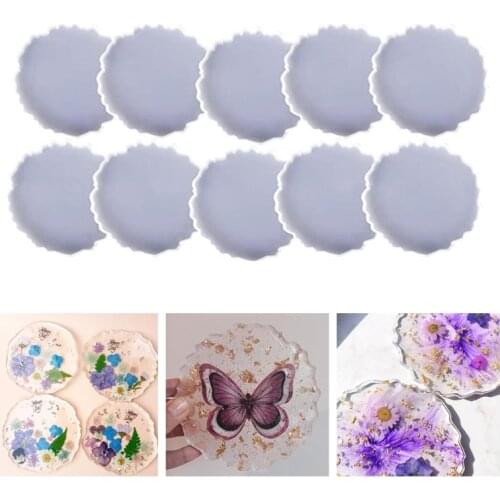 10 Pcs Glossy Coaster Epoxy Resin Mold Agate Slice Cup Mat Casting Silicone Mould DIY Crafts Jewelry Placemat Plate Decorations