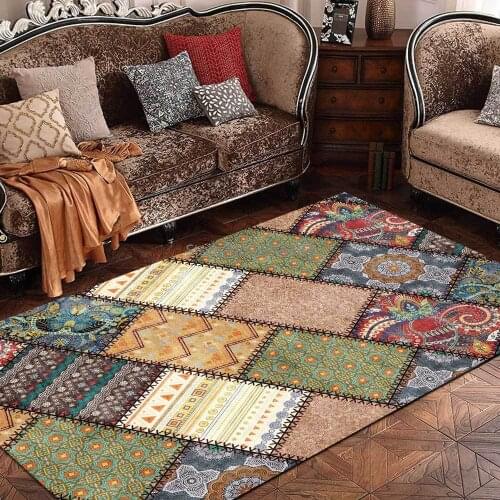 200*300cm Persian Geometric Ethnic Style Imitation Rag Stitching Living Room Bedroom Bedside Carpet Floor Mat Customization