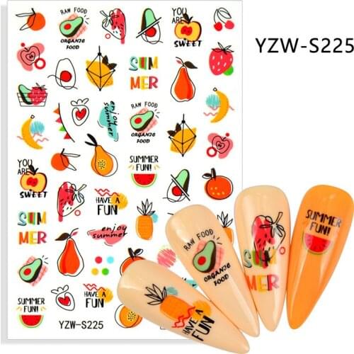 Fruits Pear Apple adhesive 3d nail sticker foil nails art decoration cute cartoon designs nail decals manicure supplies tool