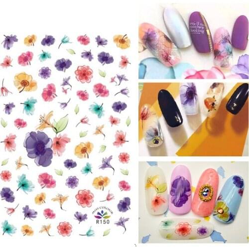 3D Stickers for Nails Colorful Translucent Flowers Nail Foil Stickers Small Adhesive Stickers for Manicure Nail Art Decoration