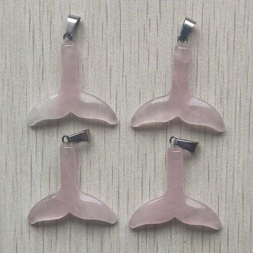 New fashion natural pink quartz stone carving fish tail pendants for jewelry marking 4pcs/lot Wholesale free shipping