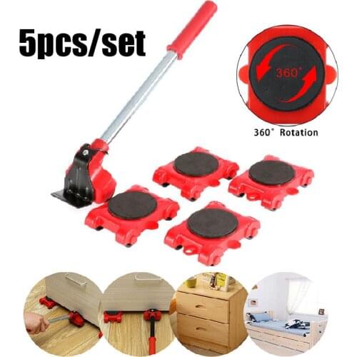 5Pcs Portable Furniture Mover Transport Lifter Tool Set Heavy Duty Furniture Remover Lifter Sliders Kit Wheel Bar Moving Device