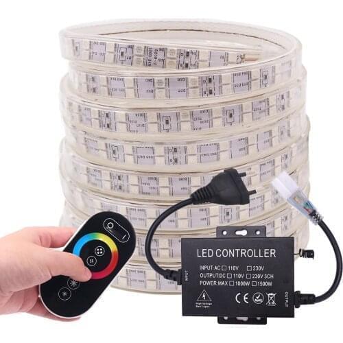 60LED/120LED LED Strip Light 220V RGB 5050 Touch Remote Control Waterproof LED Tape Lights Change Color RGB Home Decoration