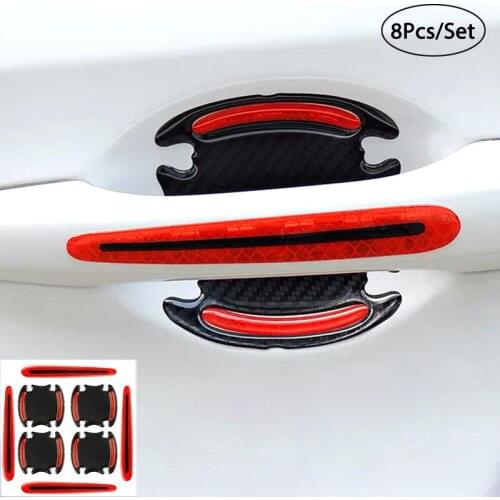 8Pcs/Set Car Door Bowl Stickers Safety Warning Reflective Stickers Door Handle Anti-collision Protective Film Reflector Stickers