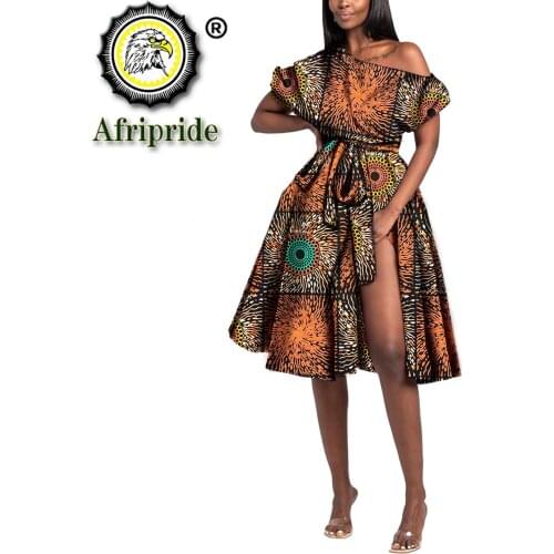 African Dresses for Women Off Shoulder High Waist Plus Size Party Print Dress with Belt Elegant Bazin Riche Outfits S2125044