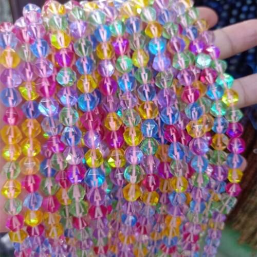 8mm Faceted Colorful Natural Shimmer Stone Beads Star Angle Cut Round Loose Flash Stone Beads For Jewelry Making DIY Bracelet