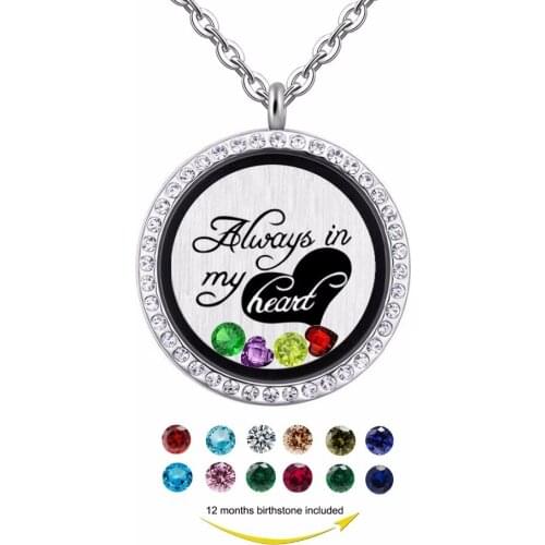 Always in my heart 30mm magnetic floating locket Jewelry,Mom/daughters gift, birthstones charm pendant necklace jewelry