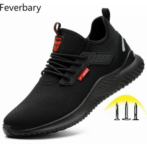 Feverbary Indestructible Safety Shoes Men Work Shoes with Steel Toe Cap Puncture-Proof Boots Lightweight Breathable Boots