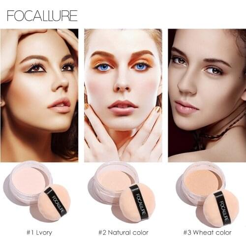 FOCALLURE 3 Colors Loose Powder Face Makeup Waterproof Brighten Skin Color Finish Powder Breathable Cosmetic Makeup Tool TSLM1