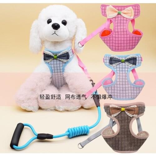 Cutne Elegat Bowtie Lattice Pet Leash Chest Strap Vest Style Leash Adjustable Small And Medium-Sized Dog Round Rope Dog Leash