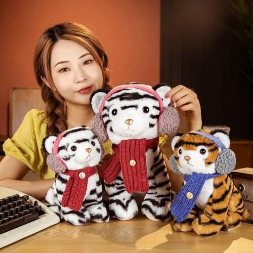 30/40CM Lovely Tiger with Scarf & Headset Plush Toys Cartoon Pillow Stuffed Soft Real Life Animal Toys Child Kids Decor Gift