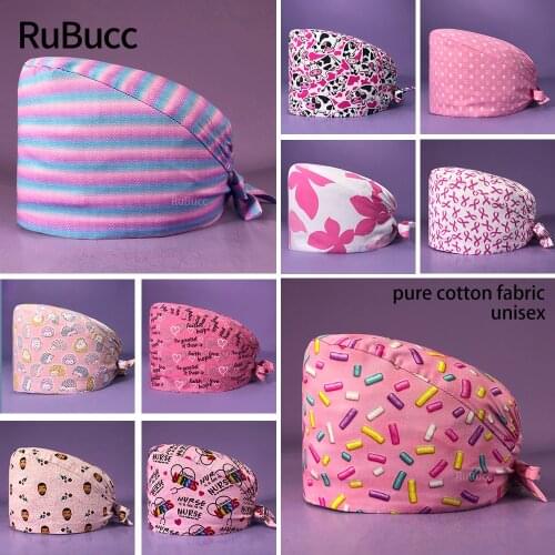 Beautician Work Hat Laboratory Unisex Scrubs Caps Wholesale Breathable Cute Cartoon Floral Printed Tie Back Scrubs Hat Pet Shop