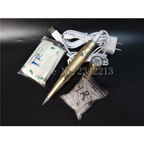 Permanent Makeup Machine Tattoo Gun Kit Battery Recharge 50pcs 1RL Needles & Tips for 3D Eyebrow Lips Eyeliner Body Tattoo Art