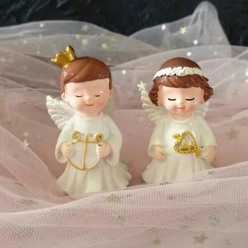 2pcs/set Europe styles Resin Angel Cute Miniature Figurines Childrens birthday party cake decorations home accessories