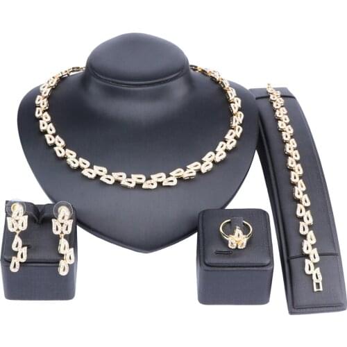 Fashion Wedding African Beads Jewelry Sets Dubai Gold Color Crystal Necklace Earring Jewelry Sets Costume Romantic Sets
