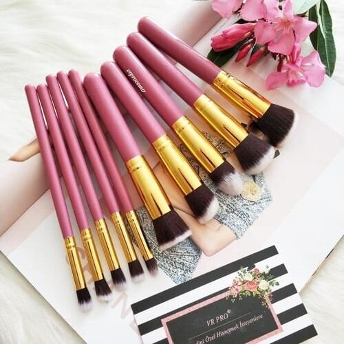 Simple Pro 10 Piece Pink-Gold Makeup Brush Set