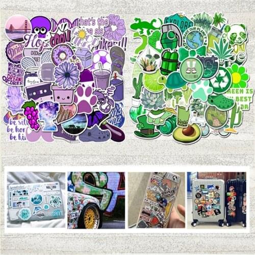 50PCS Cartoon Purple&Green INS Style Vsco Girl Stickers For Laptop Home Decor Luggage Fridge Notebook Waterproof Stickers