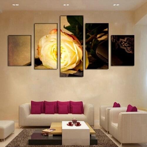 Wall Art Canvas Painting 5 Pieces Modern Modular Picture Gold Rose Flower Posters Home Decor Living Room & Bedroom Decoration