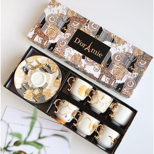 Turkish Style Luxury Ceramic Coffee Cup and Saucer Set Porcelain Coffee Set Tea Cup and Saucer Classic Drink Gift