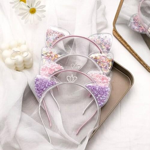 Fashion Children Cute Cat Ears Hair Hoop Simple Kids Quicksand Crown Hairbands For Baby Girls Ponytail Headwear Hair Accessories