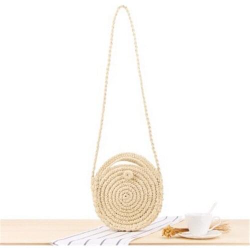 Wholesale 2021 Natural Design Straw Weaving Tote Bag Rattan Raffia Round Shoulder Handbag Summer Outting Purse