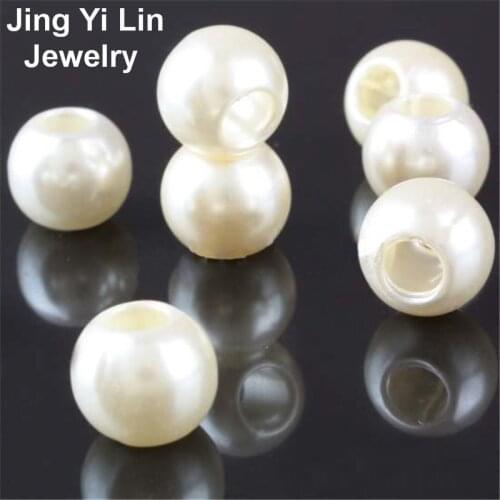 Wholesales 50pcs White Acrylic Shiny Simulated Pearl Rondelle Loose Large Hole Charm Beads Fit European Bracelet