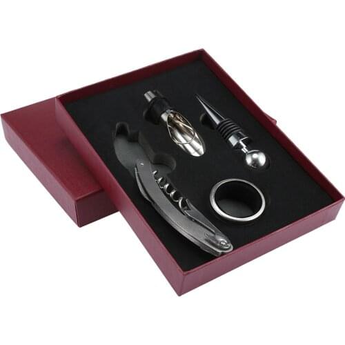 Stainless Steel Red Wine Bottle Opener Set Hippocampus Knife Corkscrew Stopper Pourer Ring with Box Bar Kitchen Tool Accessories