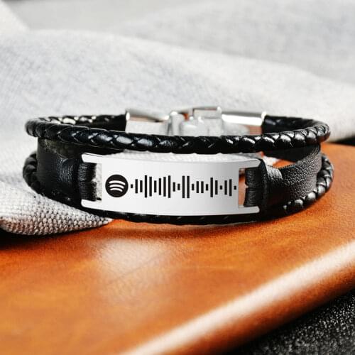 Personalized Music Spotify Code Bracelet For Women Men Leather Rope Bracelet Custom Laser Engraving Music Song Code Jewelry