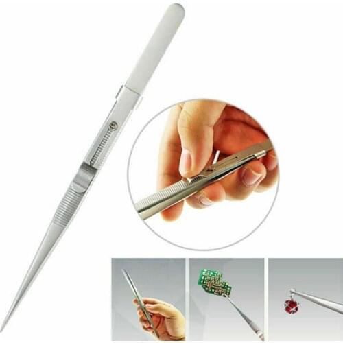 GEM & DIAMOND STONE TWEEZERS LOCKING JEWELRY TWEEZER SLIDE LOCK FINE TIP ELECTRONIC SLOT LOCK