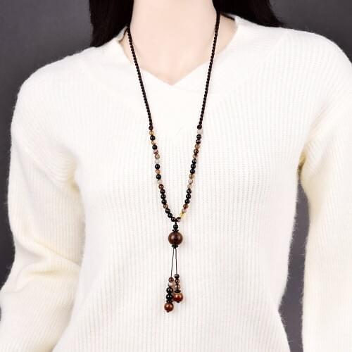 Simple Temperament Long Pendant Necklace Chinese Style Retro Sweater Chain Autumn and Winter Ethnic Jewelry For Women Gift