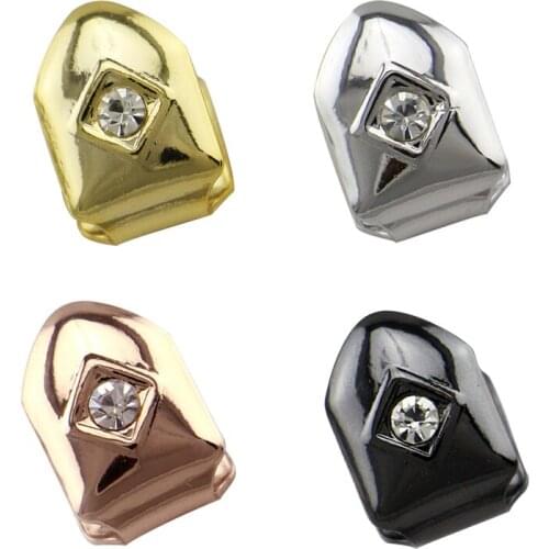 LuReen Single Gold Silver Color Teeth Grills Top Rhinestone Tooth Caps DIY Grillz For Halloween Party Teeth Jewelry Gift