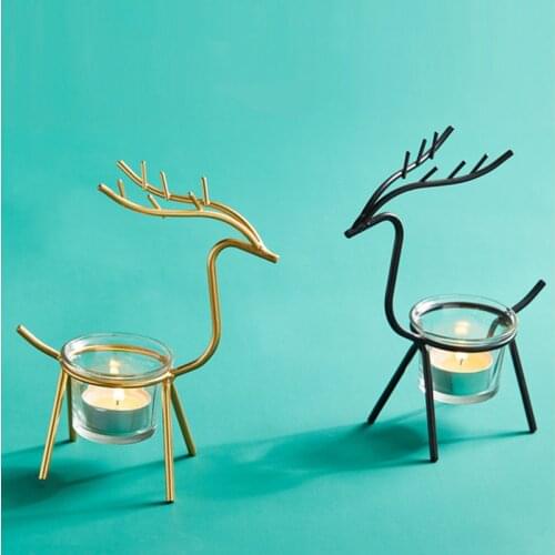 Deer Pattern Candle Holder Table Decoration Wrought Iron Candlestick Living Room Decoration Christmas Gifts Candle Rack Base