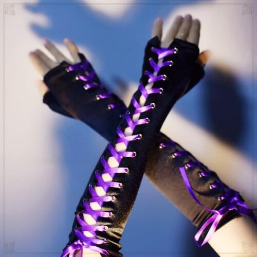 Sexy Dark Gloves Lolita Long Half-finger Manopla Steampunk Satin Strap Gothic Loli Cosplay Black Glove Gauntlet Guantes Mujer