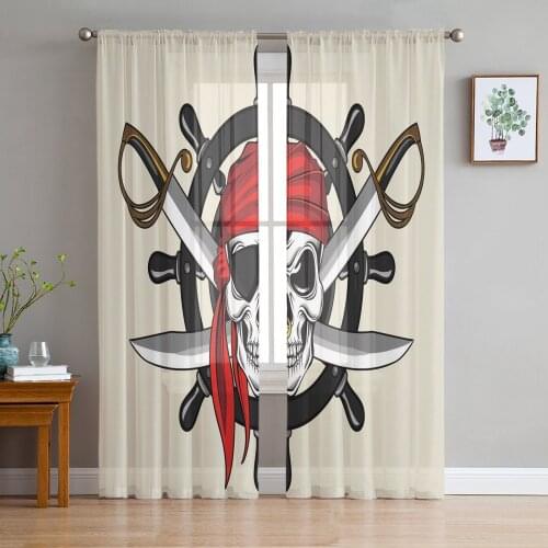 Pirate Skull Knife Silk Scarf Voile Curtains for Living Room Window Treatment Sheer Curtains for Bedroom Kitchen Drapes