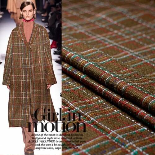 2019 new woollen wool woven caramel plaid spring and autumn coat skirt high-end clothing custom surface cloth