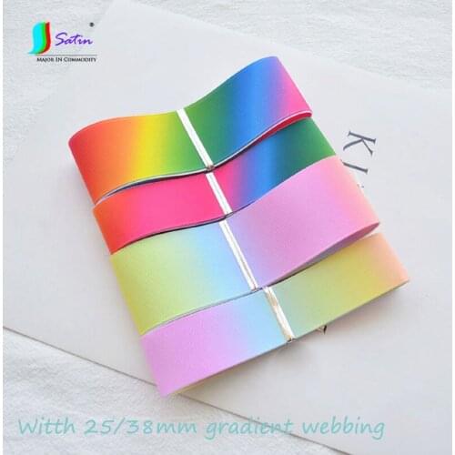 Width 25MM/38MM Gradient Rainbow Color Ribbon for Handmade Bowknot Hair Ornaments Gift Packing Material,Colorful Webbing A0075C