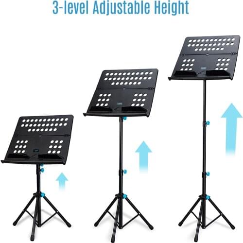 Folding Portable Sheet Music Stand Shelf Kit 3-Level Adjustable Height with Carry Bag Black Musical Instruments