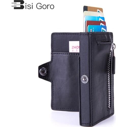 BISI GORO Button Single Box Smart Wallet RFID Credit Card Holder Hasp Men Automatic Card Case Coin Purse 2021 Pop-up Holder