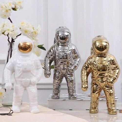 Modern Space Man Sculpture Astronaut Figurine Statue Fashion Creative Ceramic Cosmonaut Model Ornament Decors for Office Home
