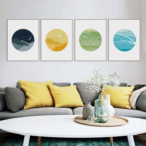 Modern Minimalist Poster Stars Moon And Sun Geese Landscape Print Canvas Pictures for Home Living Room Wall Art Cuadros Decor