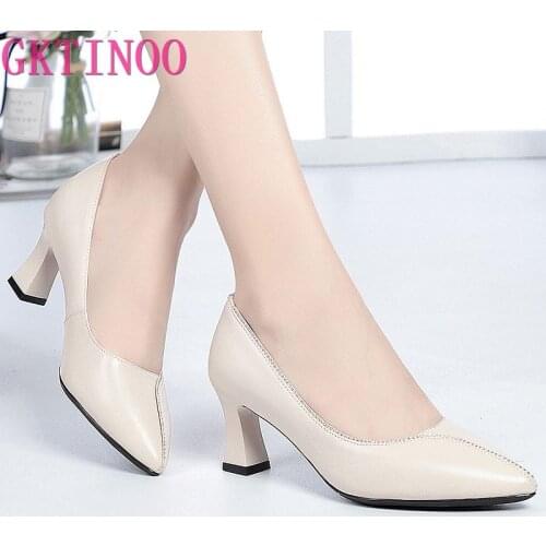 GKTINOO 2020 Spring Genuine Leather Womens Shoes Pointed Toe Professional Womens High Heel Fashion Single Shoes Women Pumps