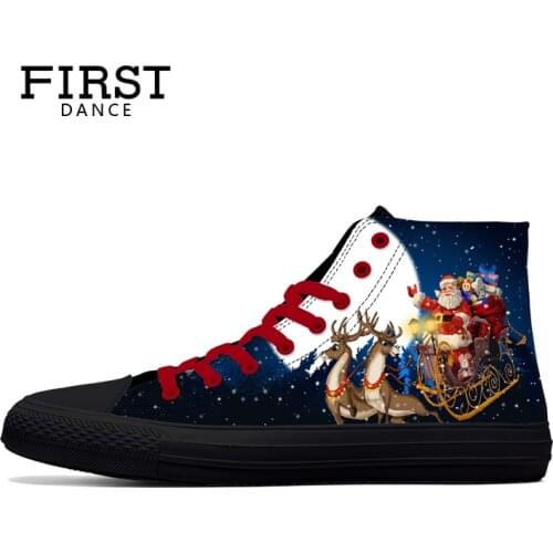 First Dance Black Classic Canvas Christmas Shoes Men Spring High Top Canvas Shoes Male Custom Santa Claus 3D Printed Shoes Man