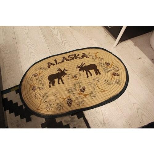Vintage Household Rugs Ellipse Linen Anti-slip Deer Pattern Carpet Entrance Door Shower Room Indian Style Indoor Ground Mat