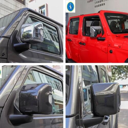 Yimaautotrims Auto Accessory Rearview Mirror Decoration Cap Cover Kit For Jeep Wrangler JL 2018 - 2020 Chrome / Carbon Fiber ABS