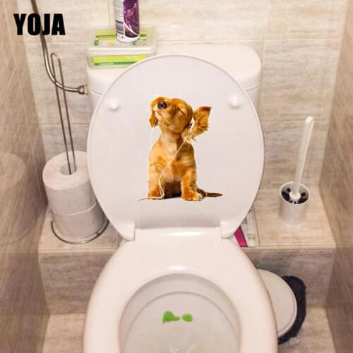 YOJA 15.2*18.4CM A Pet Dog Listening To Music Animal Wall Decals Fashion Toilet Sticker T1-0250