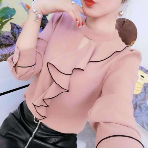 Women Blouse 2021 Spring Summer Womens Long-Sleeved Chiffon Shirt Top Ruffled Shirt Blouse Shirts Ropa De Mujer