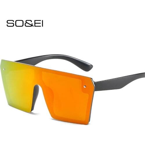 SO&EI Fashion Oversized Square One Piece Women Sunglasses Brand Designer Colorful Mirror Reflective Lens Eyewear Men Sun Glasses